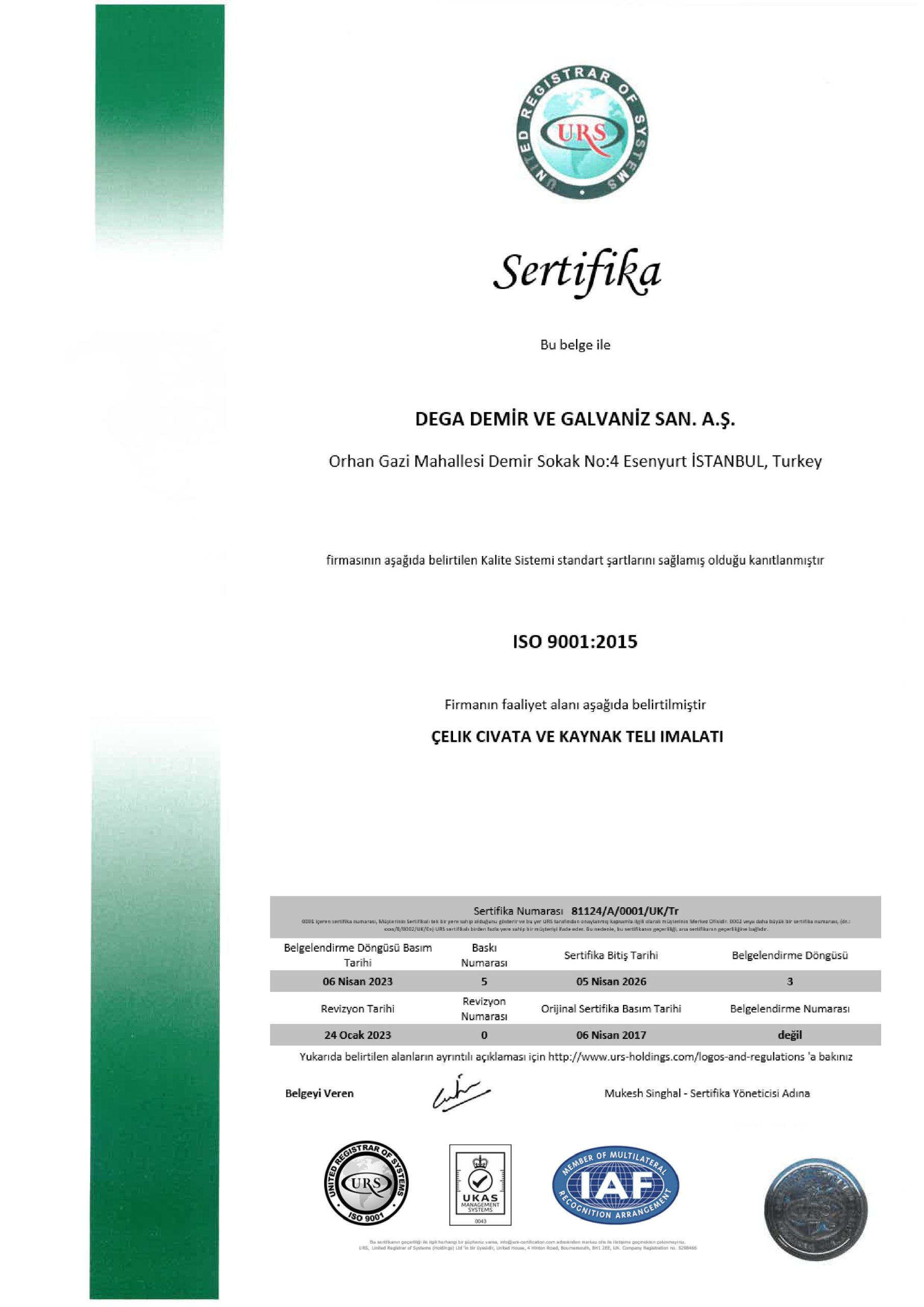 ISO 9001 certificate